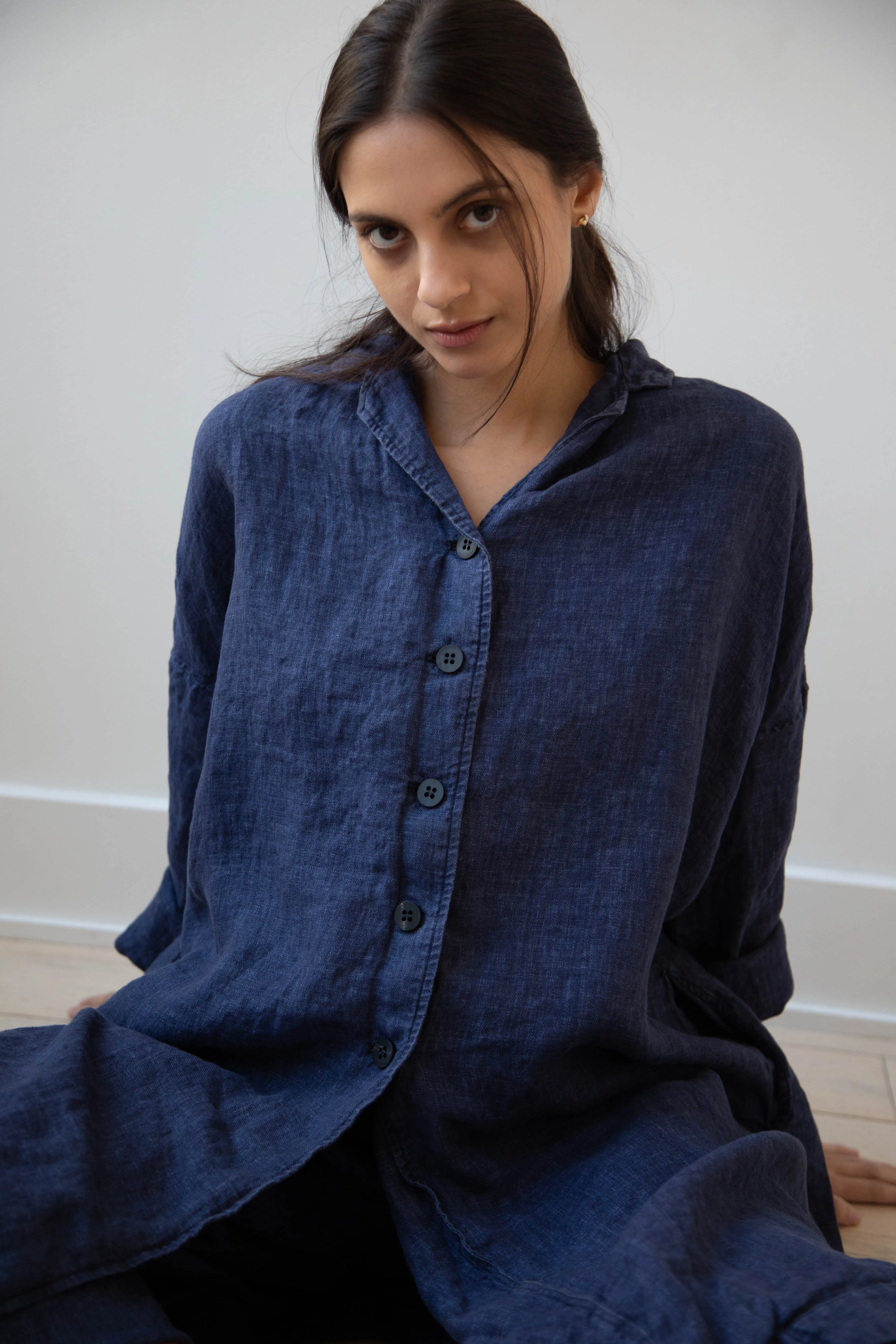 Album di Famiglia | Linen Easy Coat in Navy