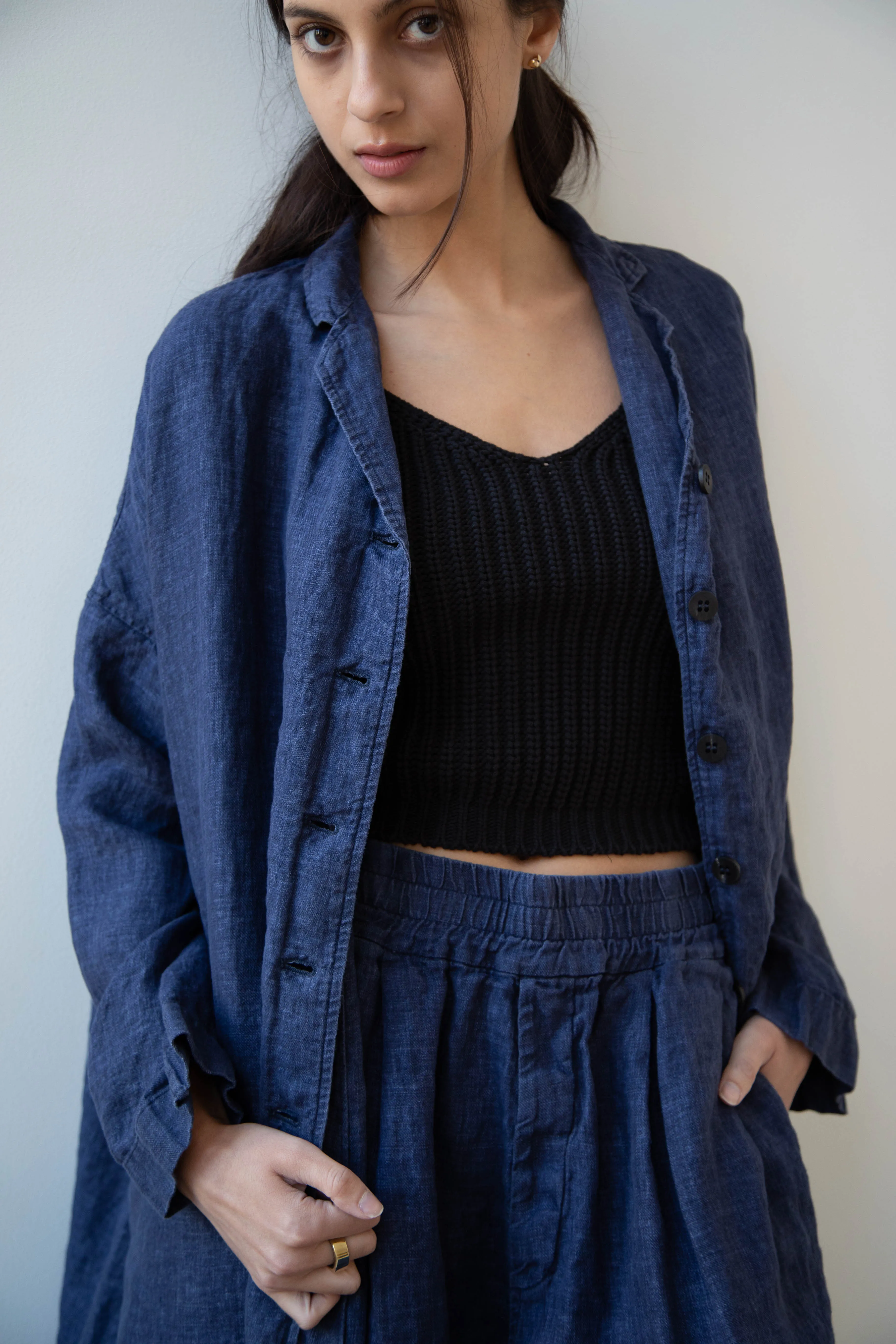 Album di Famiglia | Linen Easy Coat in Navy