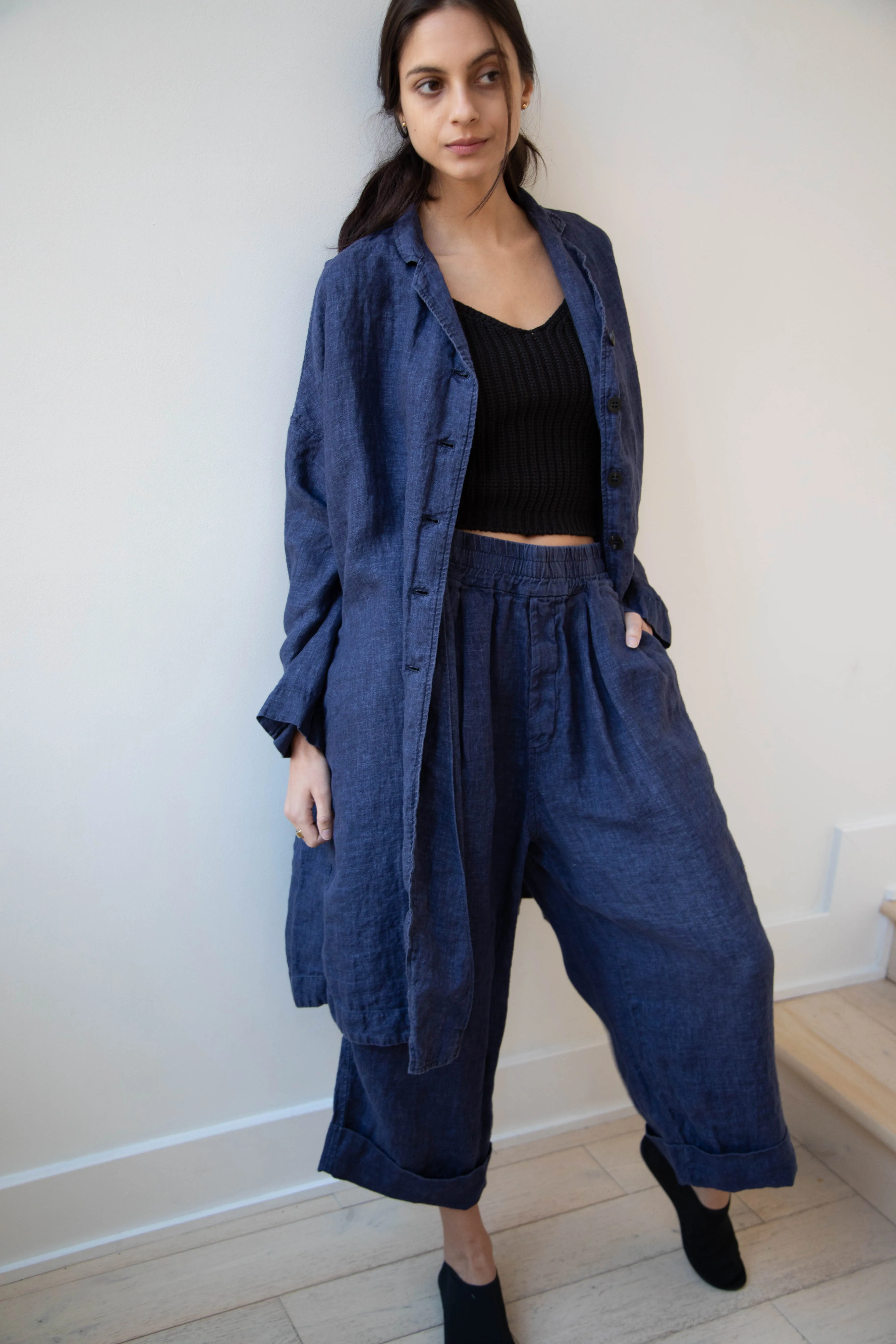 Album di Famiglia | Linen Easy Coat in Navy