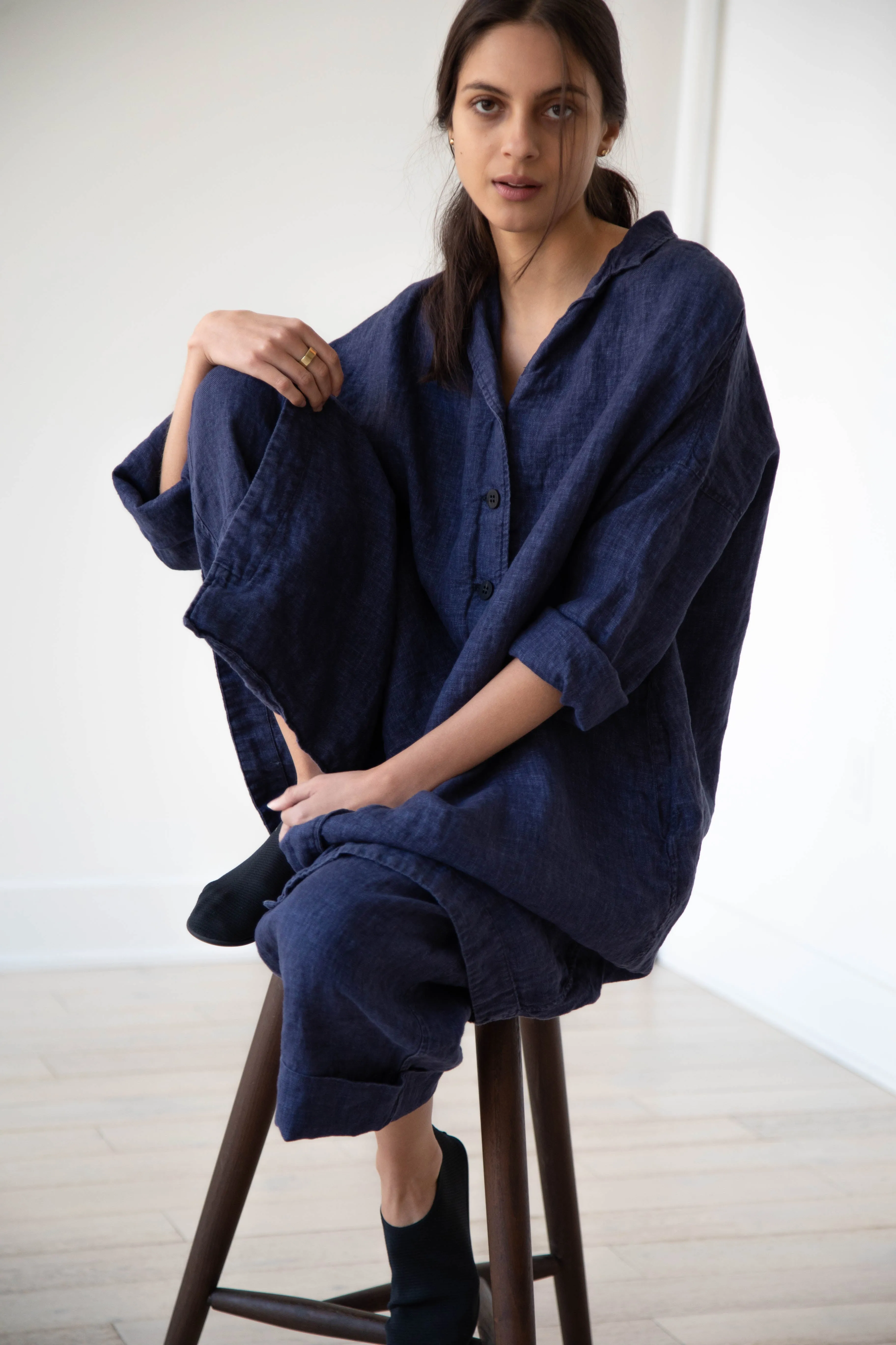 Album di Famiglia | Linen Easy Coat in Navy