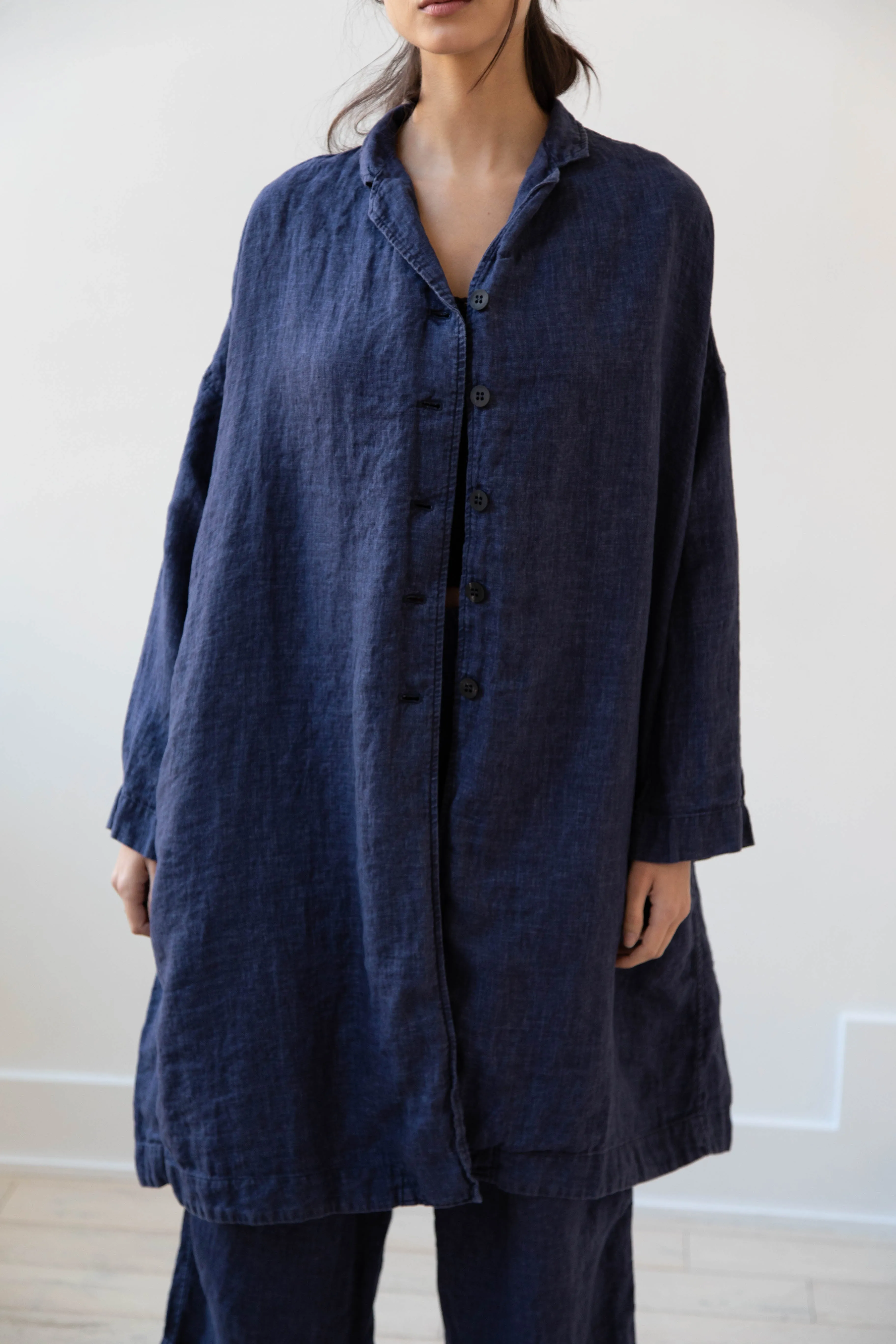 Album di Famiglia | Linen Easy Coat in Navy