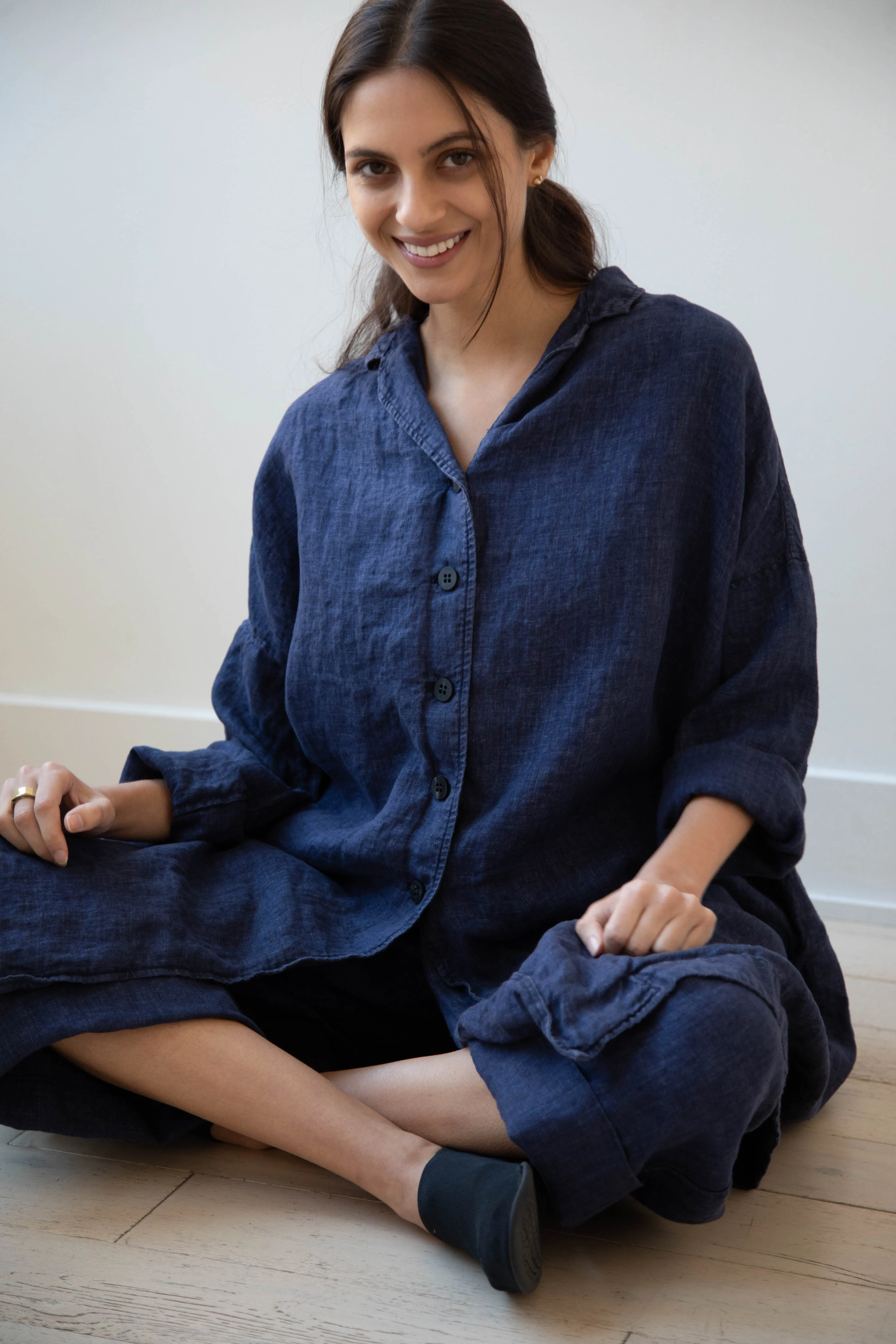 Album di Famiglia | Linen Easy Coat in Navy