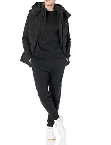 Amazon Essentials Men's Relaxed-Fit Water Repellent Recycled Polyester Hooded Puffer Vest (Previously Amazon Aware), Washed Black, Small