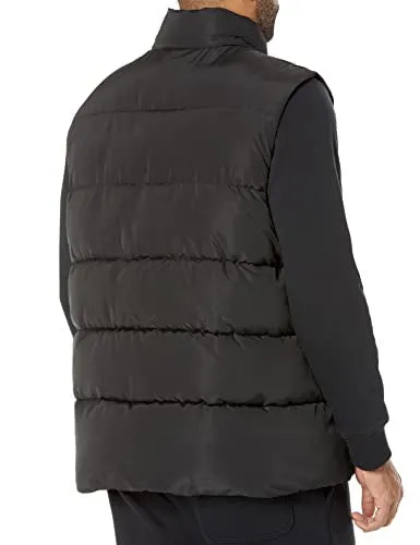 Amazon Essentials Men's Relaxed-Fit Water Repellent Recycled Polyester Hooded Puffer Vest (Previously Amazon Aware), Washed Black, Small