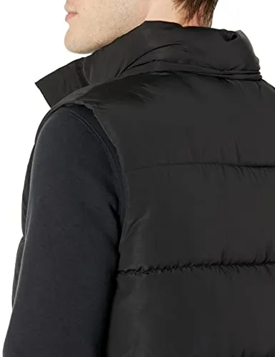 Amazon Essentials Men's Relaxed-Fit Water Repellent Recycled Polyester Hooded Puffer Vest (Previously Amazon Aware), Washed Black, Small