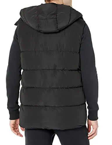 Amazon Essentials Men's Relaxed-Fit Water Repellent Recycled Polyester Hooded Puffer Vest (Previously Amazon Aware), Washed Black, Small