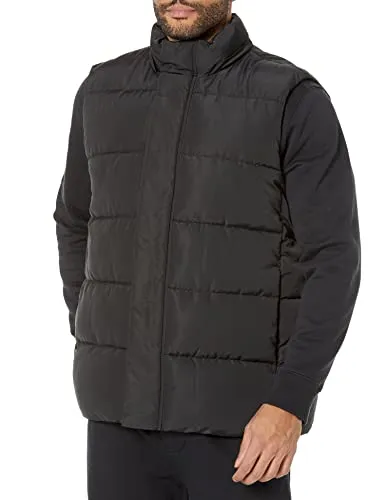 Amazon Essentials Men's Relaxed-Fit Water Repellent Recycled Polyester Hooded Puffer Vest (Previously Amazon Aware), Washed Black, Small