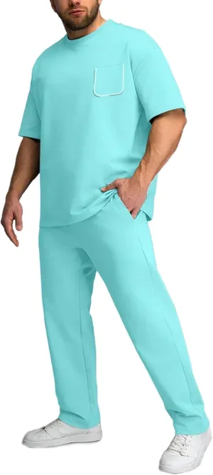 ANOTWENER Men's Tracksuit 2 Piece Sets Summer Outfits for Men Casual Short Sleeve Shirt and Pants Set
