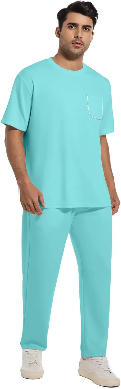 ANOTWENER Men's Tracksuit 2 Piece Sets Summer Outfits for Men Casual Short Sleeve Shirt and Pants Set