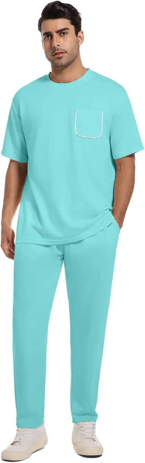 ANOTWENER Men's Tracksuit 2 Piece Sets Summer Outfits for Men Casual Short Sleeve Shirt and Pants Set