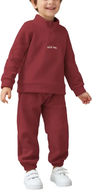 Arshiner Toddler Boy Outfits Long Sleeve Fleece Sweatshirt Pants Fall Winter Clothes Set 5-6 Years Burgundy