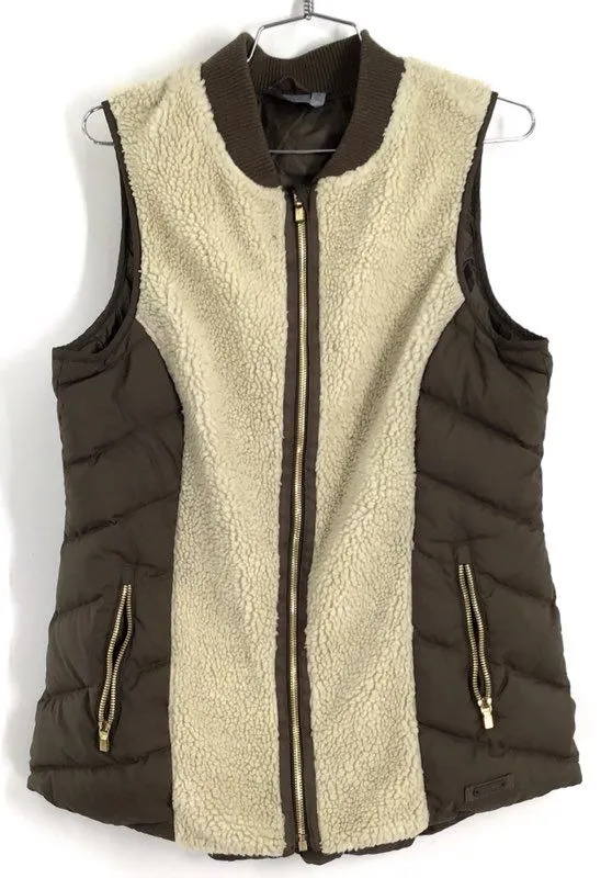 Athleta Women's Brown Beige Puffer Vest - Size Medium