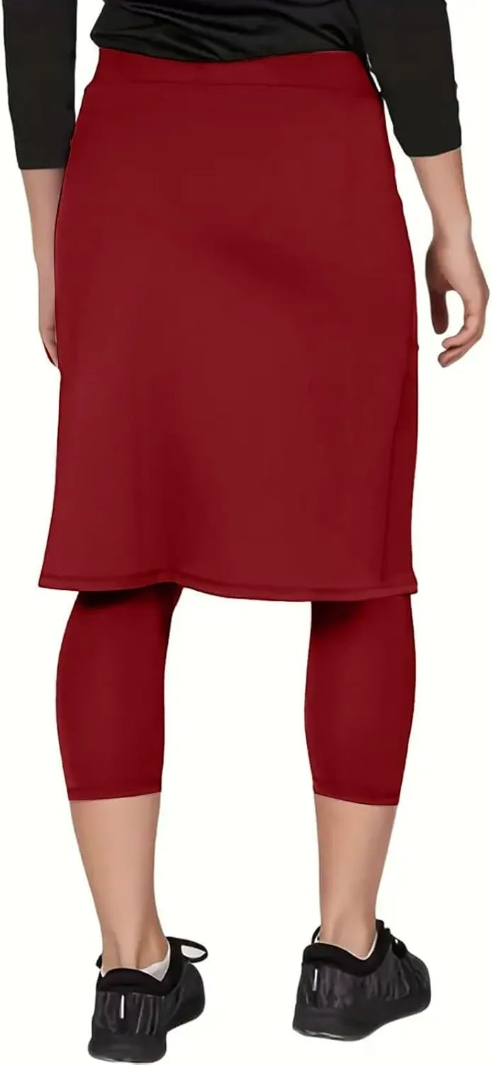 Athletic Skirt with Leggings Tennis Knee Length Yoga High Waisted Drawstring Long Golf Skirted