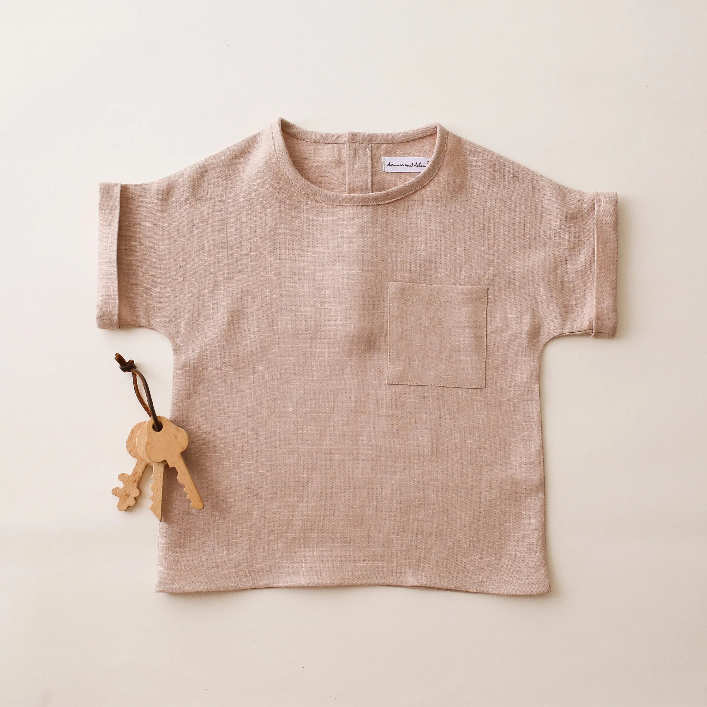Beige Linen Short Sleeve Pocket Tee