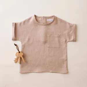 Beige Linen Short Sleeve Pocket Tee