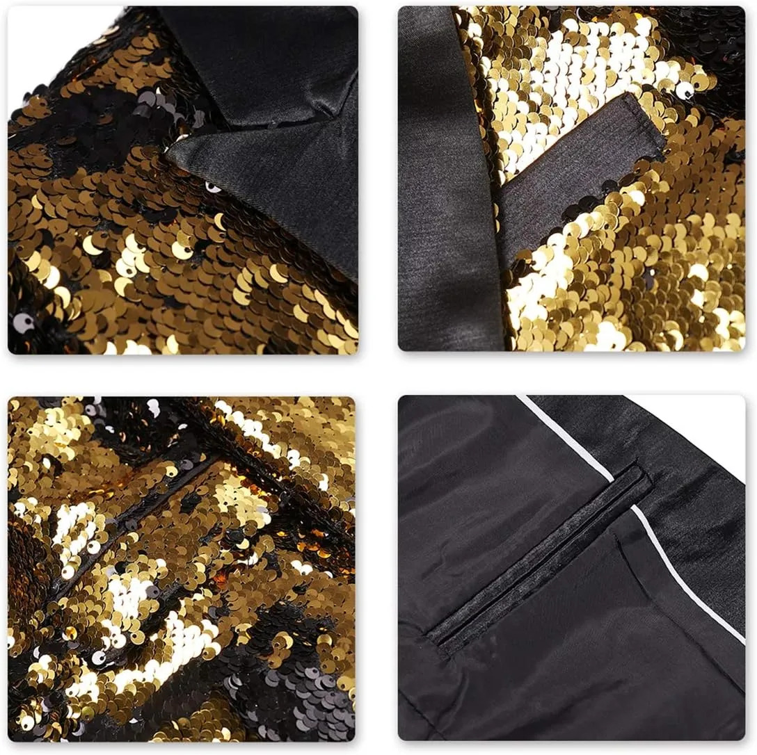 Boyland Boys 2 Pieces Suits Tuxedo Suit Shiny Sequins Peak Lapel Slim Fit Jacket Pants Party Performance
