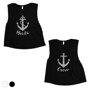 Bride Crew Anchor-SILVER Womens Crop Top Heartfelt Fun Bridal Gift