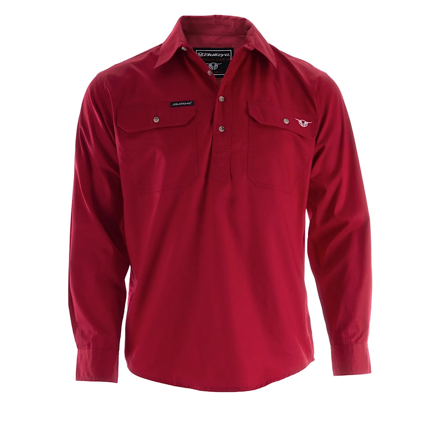 Bullzye Men's Lightweight Half Placket Shirt Red