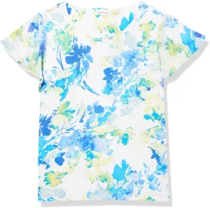 Calvin Klein Women's Ruffle Sleeve Knit T Shirt