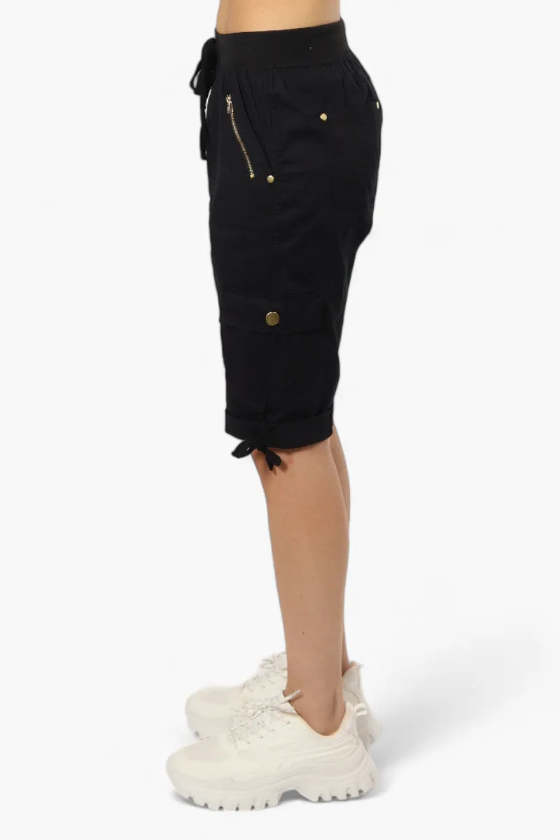 Canada Weather Gear Cuffed Tie Waist Cargo Capris - Black