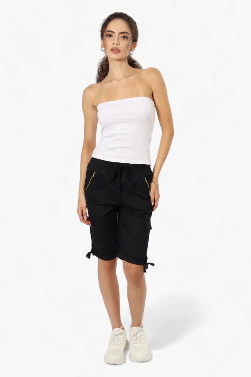 Canada Weather Gear Cuffed Tie Waist Cargo Capris - Black