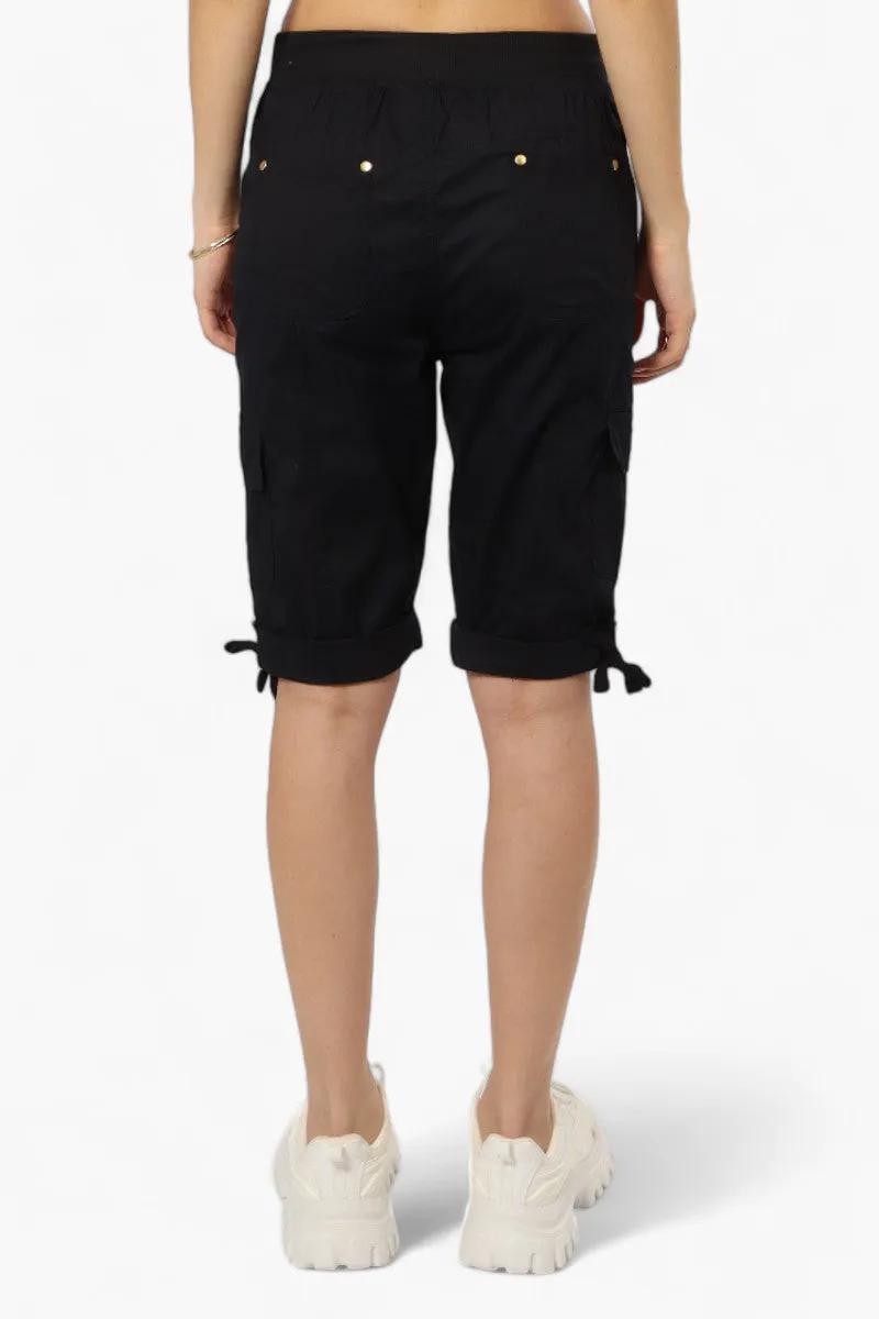 Canada Weather Gear Cuffed Tie Waist Cargo Capris - Black