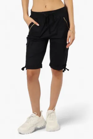 Canada Weather Gear Cuffed Tie Waist Cargo Capris - Black