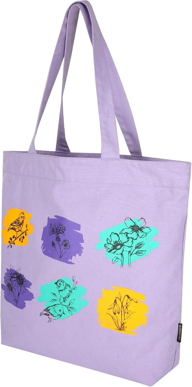 Canvas Big Zip Printed Handbag Tote, Cotton, Inner Pocket, Ecofriendly Bags for Women, Shopping Bag, Easy to Wash