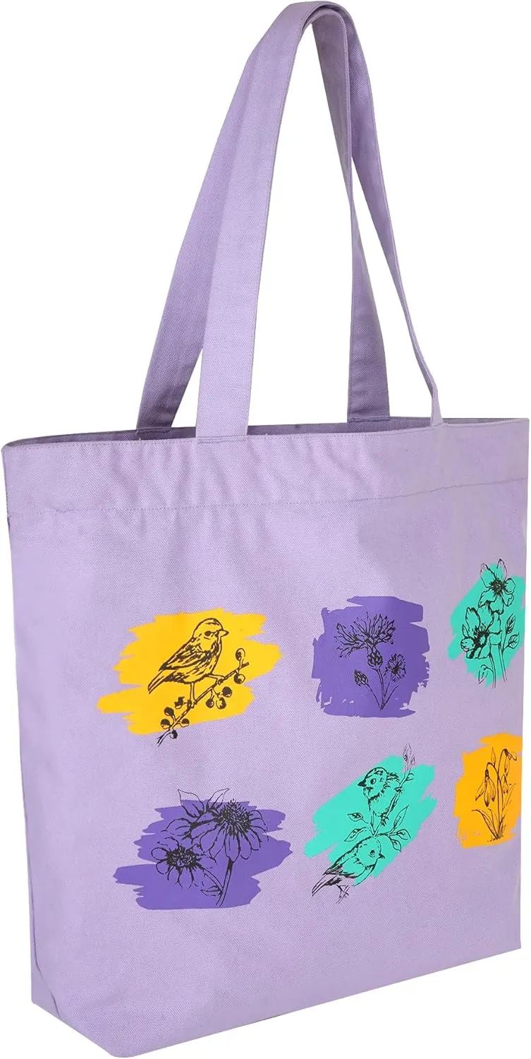 Canvas Big Zip Printed Handbag Tote, Cotton, Inner Pocket, Ecofriendly Bags for Women, Shopping Bag, Easy to Wash