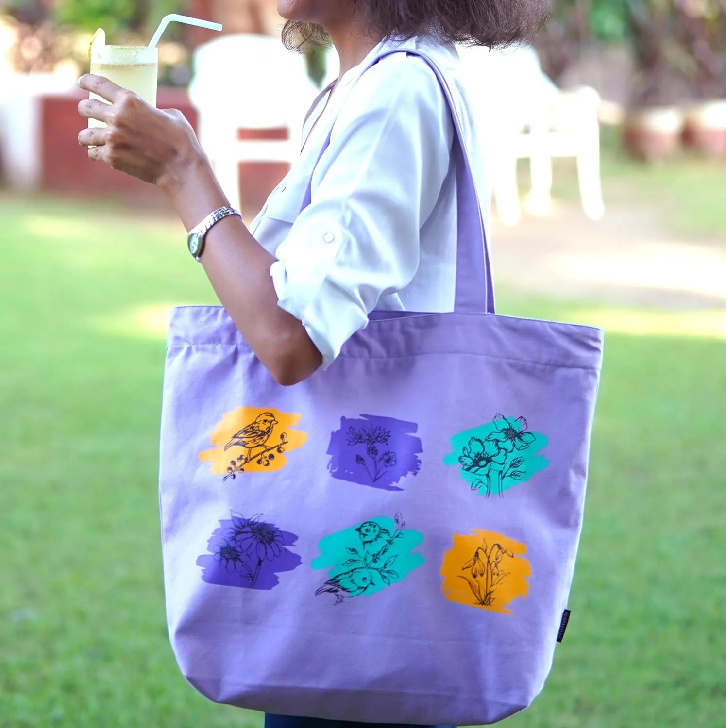 Canvas Big Zip Printed Handbag Tote, Cotton, Inner Pocket, Ecofriendly Bags for Women, Shopping Bag, Easy to Wash