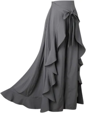 Casual Skirts for Women's Plus Size Solid Long Skirts Casual High Waisted Flare Hem High Waist Midi Bow Pleated Skirt
