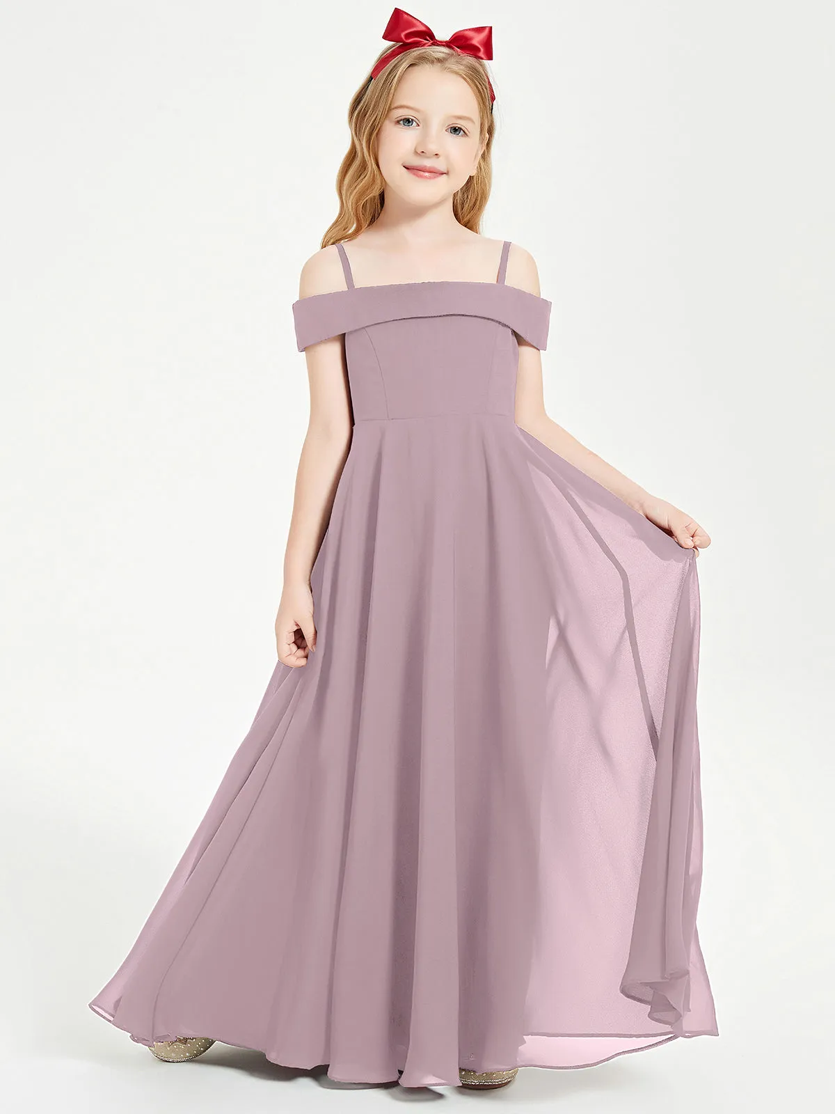 Chic Junior Bridesmaid Dresses Off the Shoulder Dusk