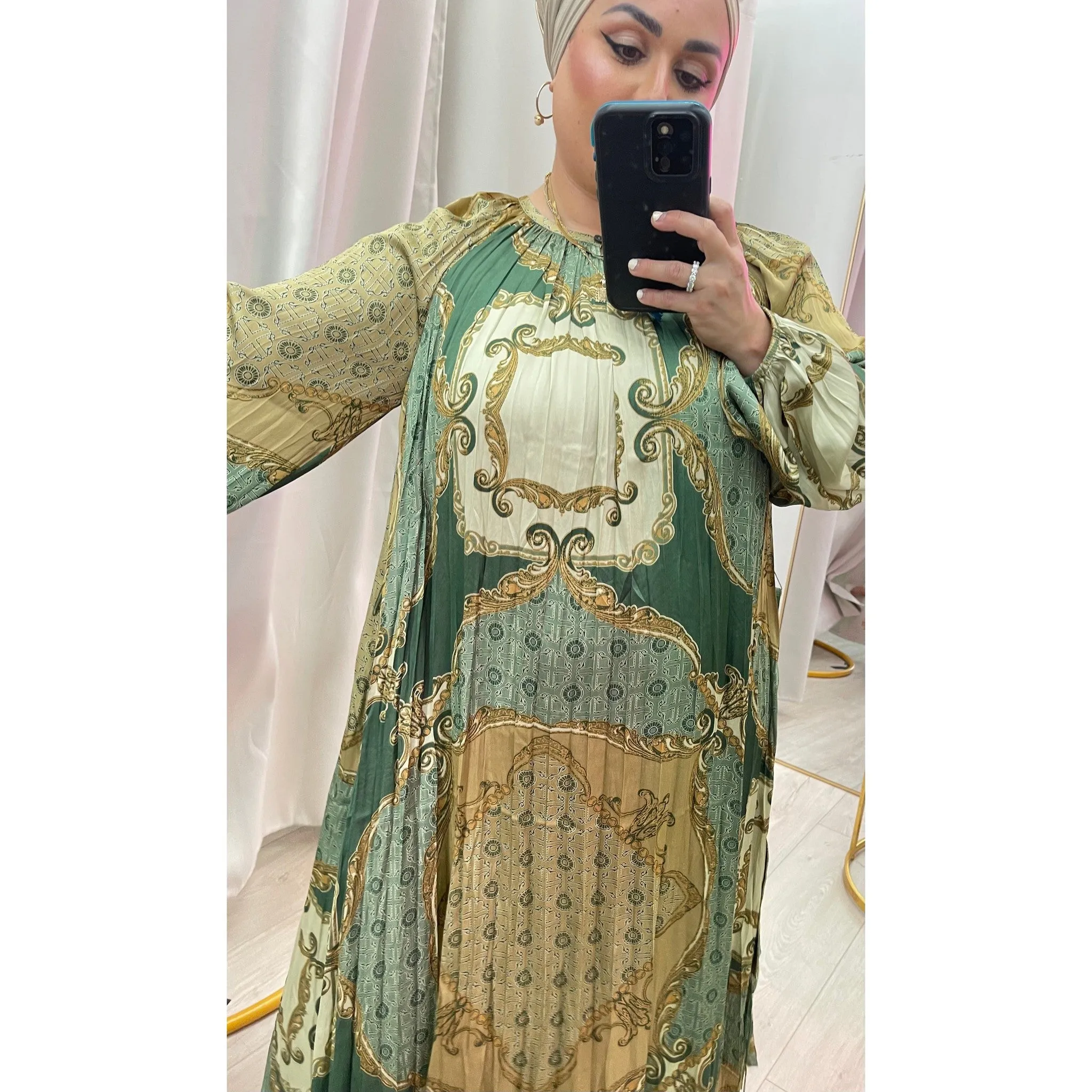 Chic Satin Print Midi Dress