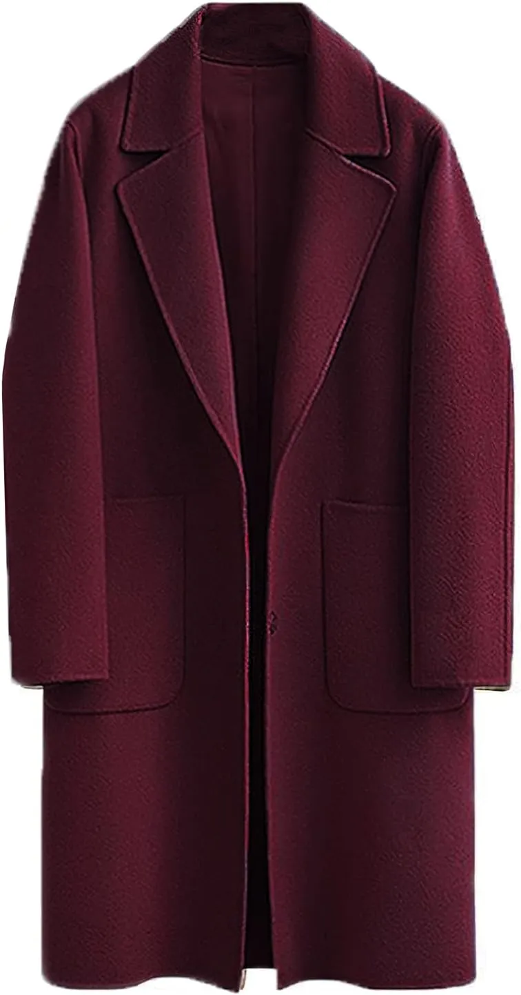 chouyatou Women's Winter Casual Single Breasted Long Wool Coat Formal Office Wool Overcoat