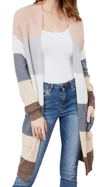 Color Block Long Cardigan