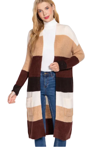 Color Block Long Cardigan