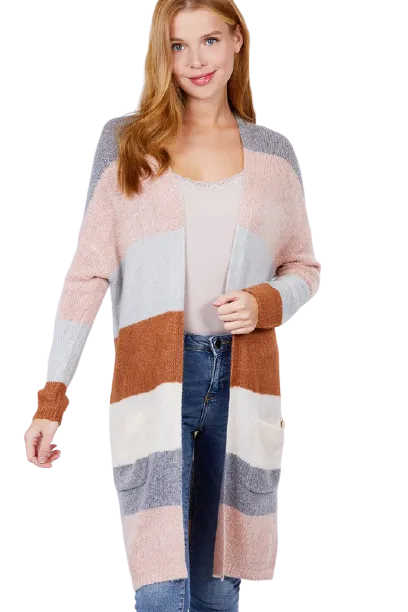 Color Block Long Cardigan