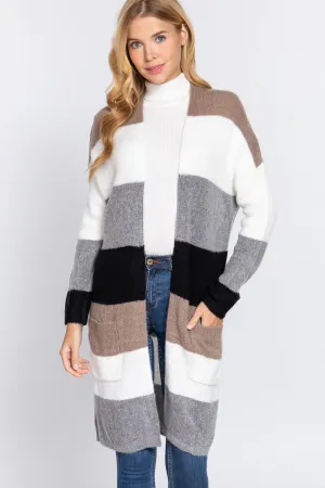 Color Block Long Cardigan