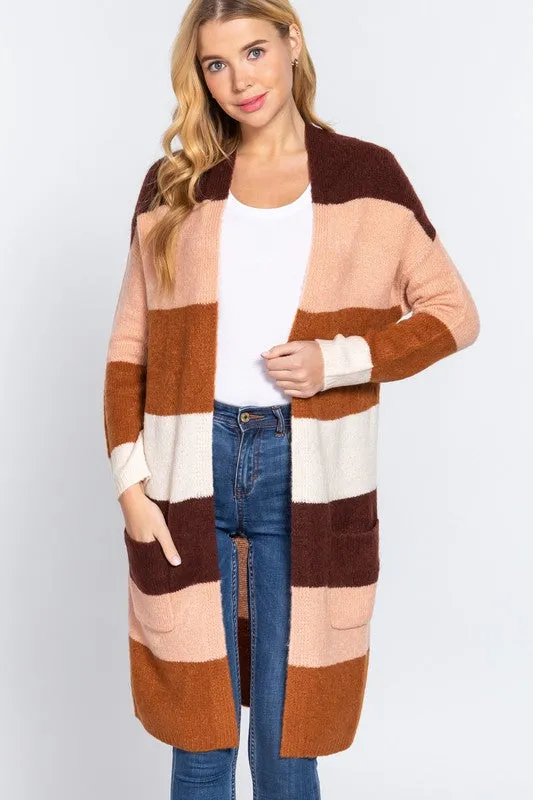 Color Block Long Cardigan