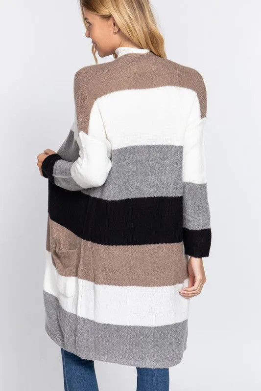 Color Block Long Cardigan