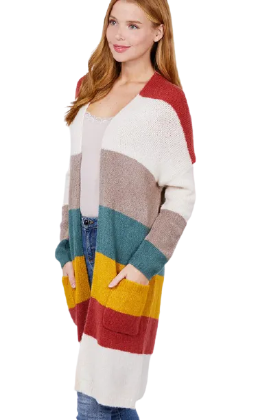 Color Block Long Cardigan