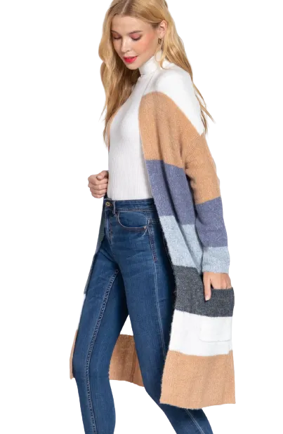 Color Block Long Cardigan