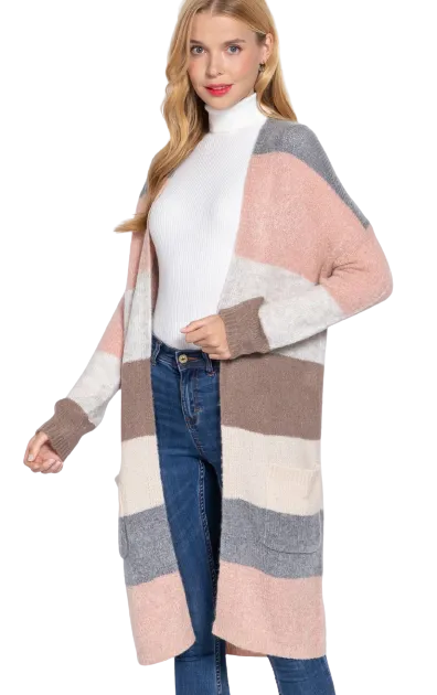Color Block Long Cardigan