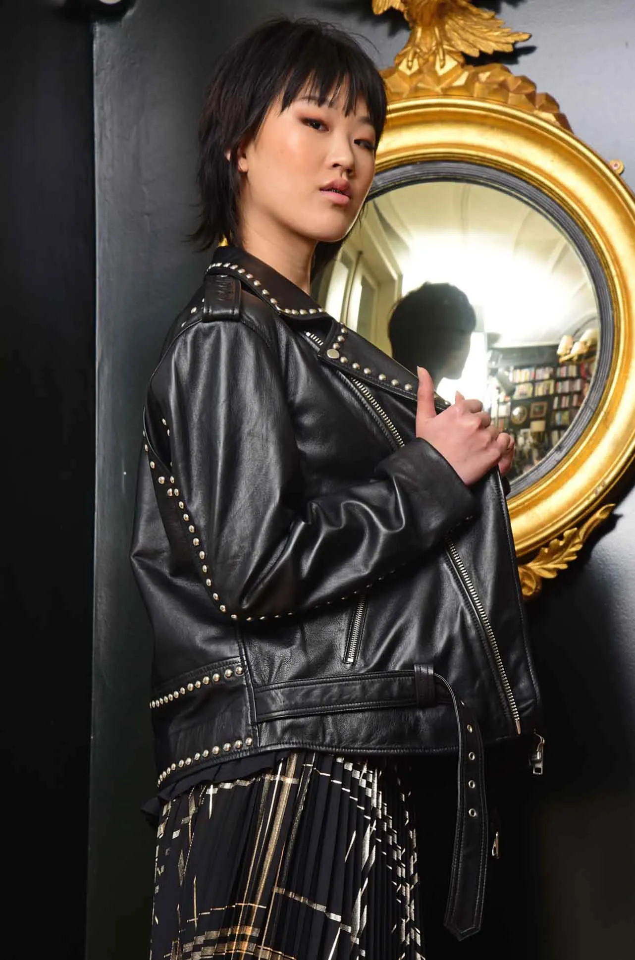 Cooper - Hide & Seek Star Studded Leather Jacket in Black
