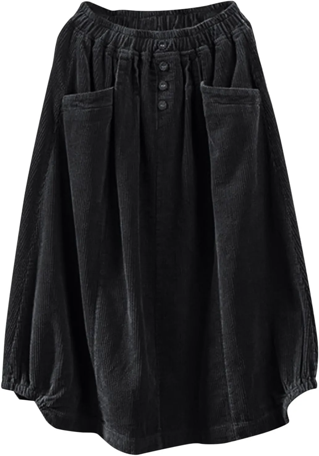 Corduroy Skirts for Women High Waisted A-Line Midi Length Casual Skirt with Elastic Waist and Retro Plaid Design
