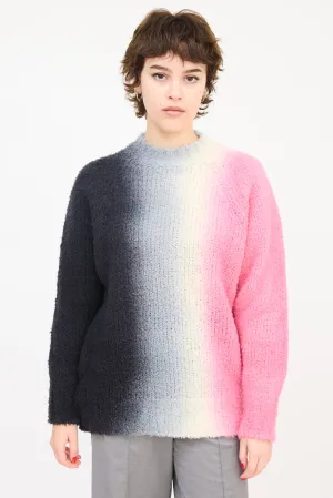 Dark Grey & Pink Wool Ombré Button Up Side Sweater