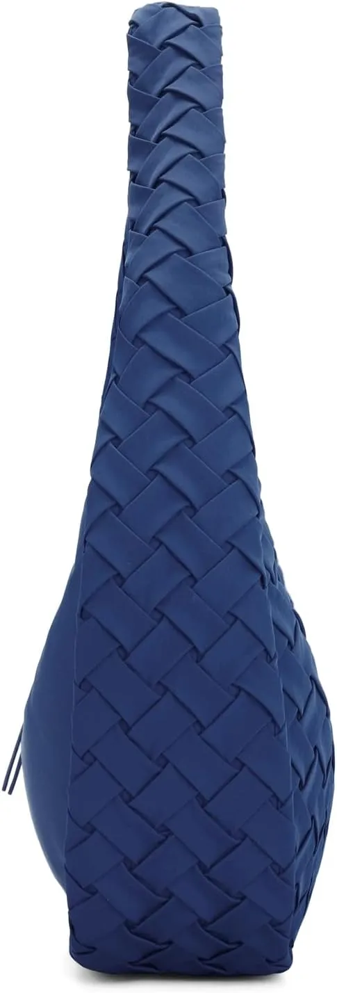 E Nylon Woven Hobo Bag for Women Large Tote Shoulder Handbag with Back Zipper Pocket
