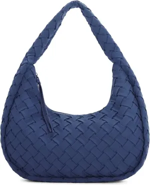 E Nylon Woven Hobo Bag for Women Large Tote Shoulder Handbag with Back Zipper Pocket
