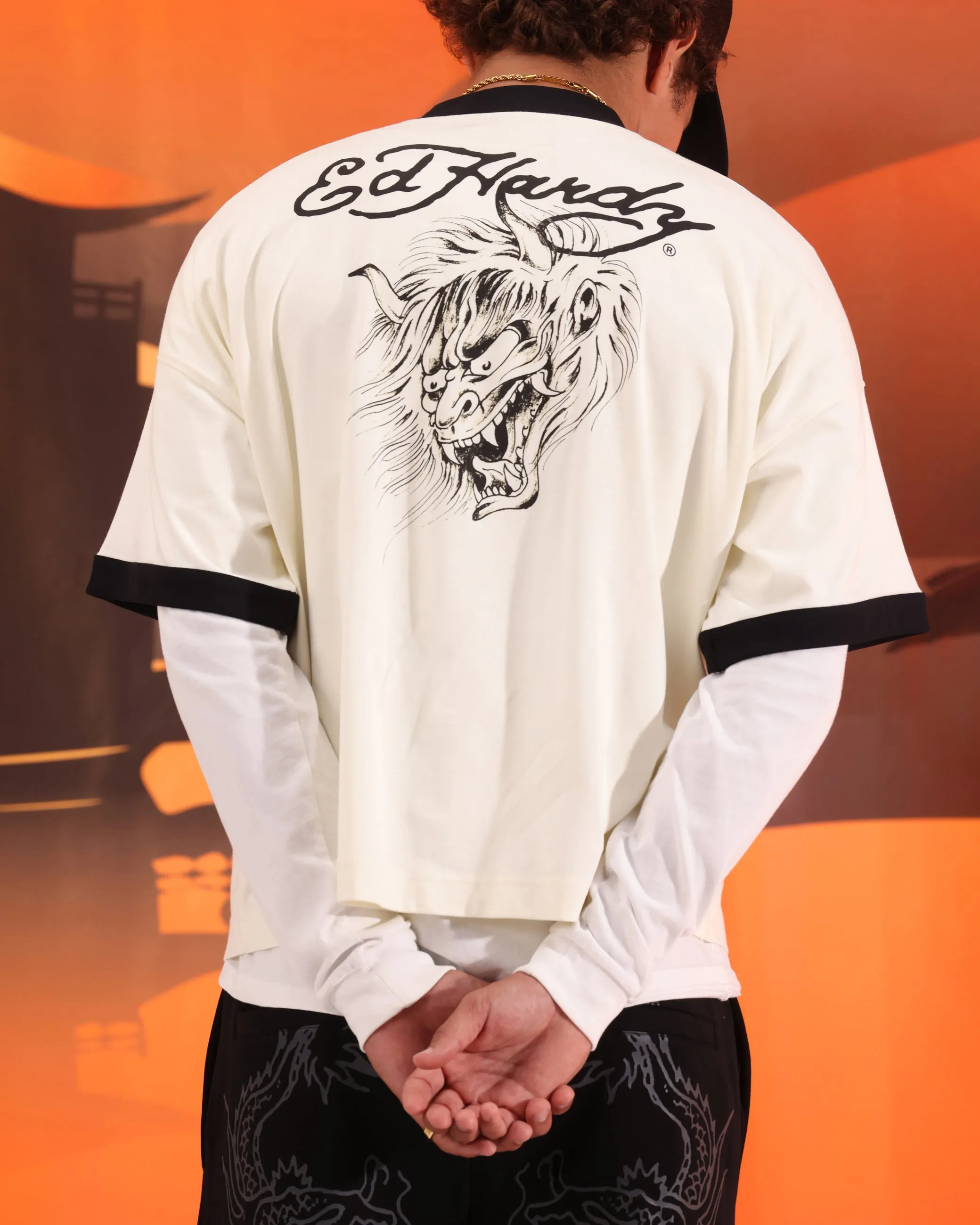 Ed Hardy Devil Ringer T-Shirt Off White