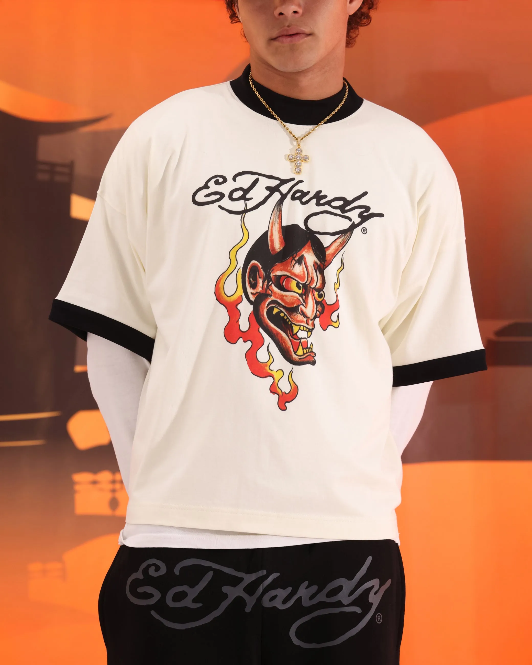 Ed Hardy Devil Ringer T-Shirt Off White